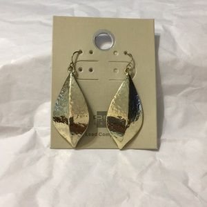 Leaf shaped gold fishhook earrings